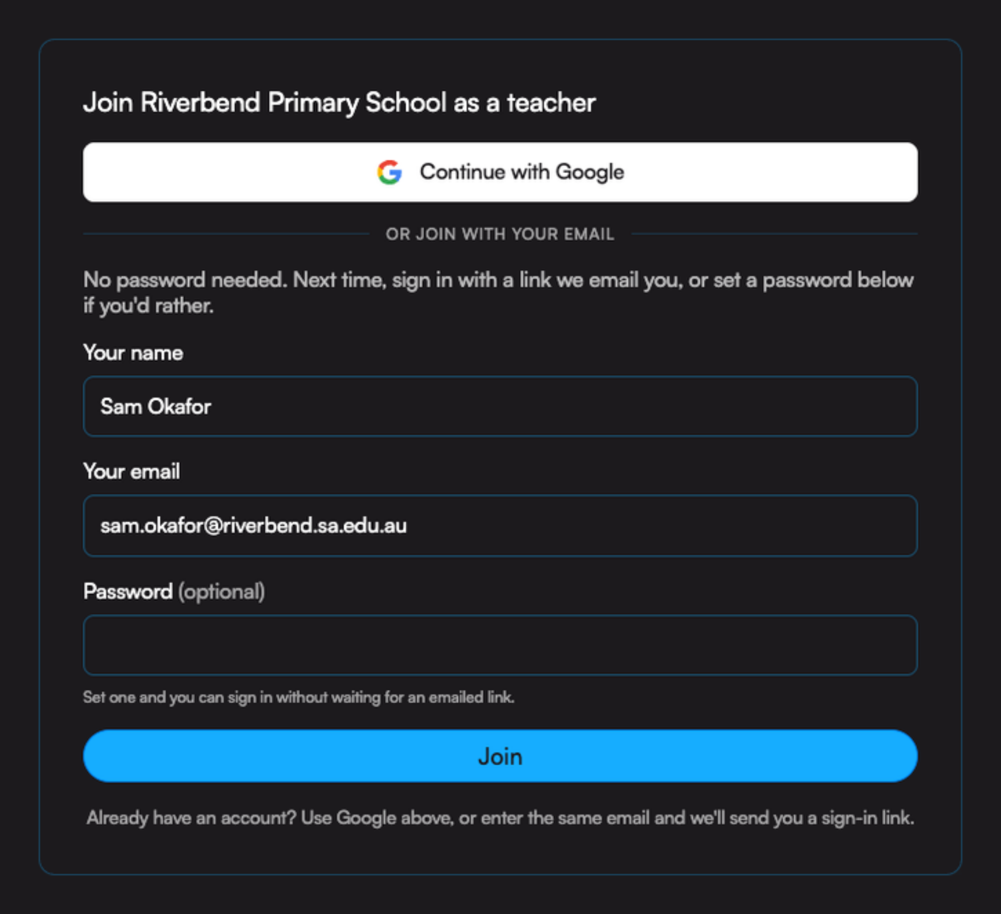 Process teacher join