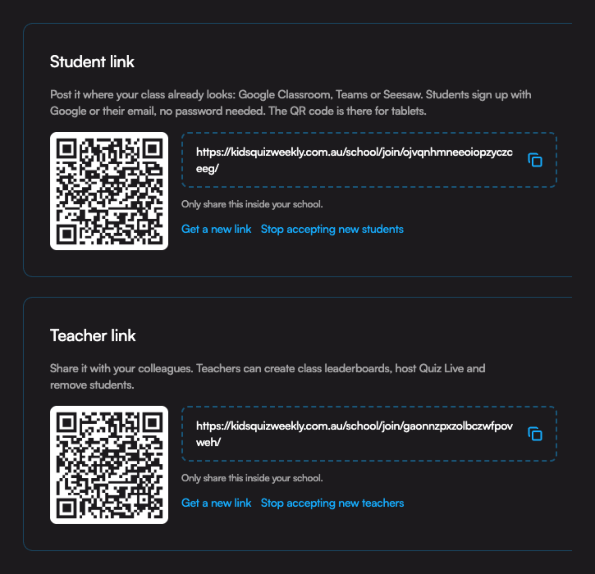 Process admin links
